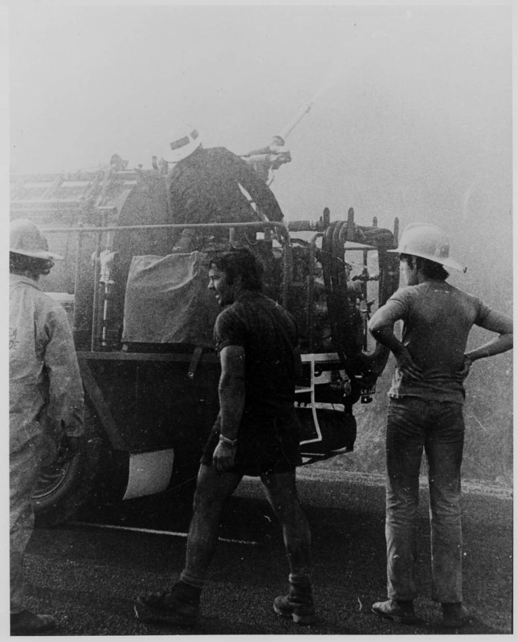 Aireys Inlet - Crew at rear of tanker Ash Wednesday Fire (16_ 2_ 1983)