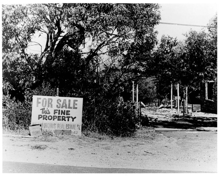Anglesea - For Sale sign outside a property destroyed on Ash Wednesday fires (16_ 2_ 1983)- Keoth Cecil Collection